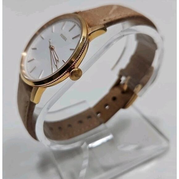 Fossil ES4185 Neely Sand Leather Rose Gold White Dial Watch New Battery W125